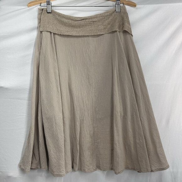 Oddy 100% Cotton‎ Skirt Beige Lace Accent Womens Medium Boutique Boho Tea Length - Picture 4 of 12